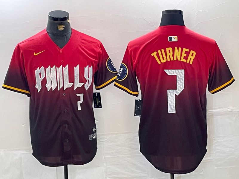 Men Philadelphia Phillies #7 Turner Red City Edition Nike 2024 MLB Jersey style 4